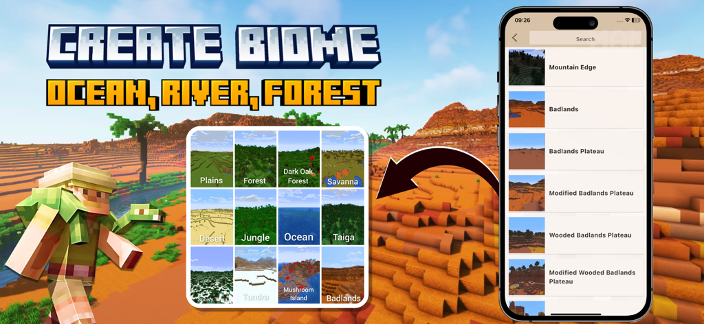 Addons Maker for Minecraft - A screen from Addons Maker for Minecraft showing the biome creation feature with various environment options
