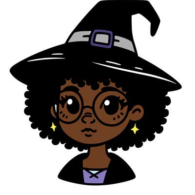 a black person who is a witch and has glasses