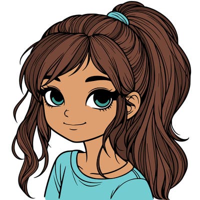 realistic girl with ponytail