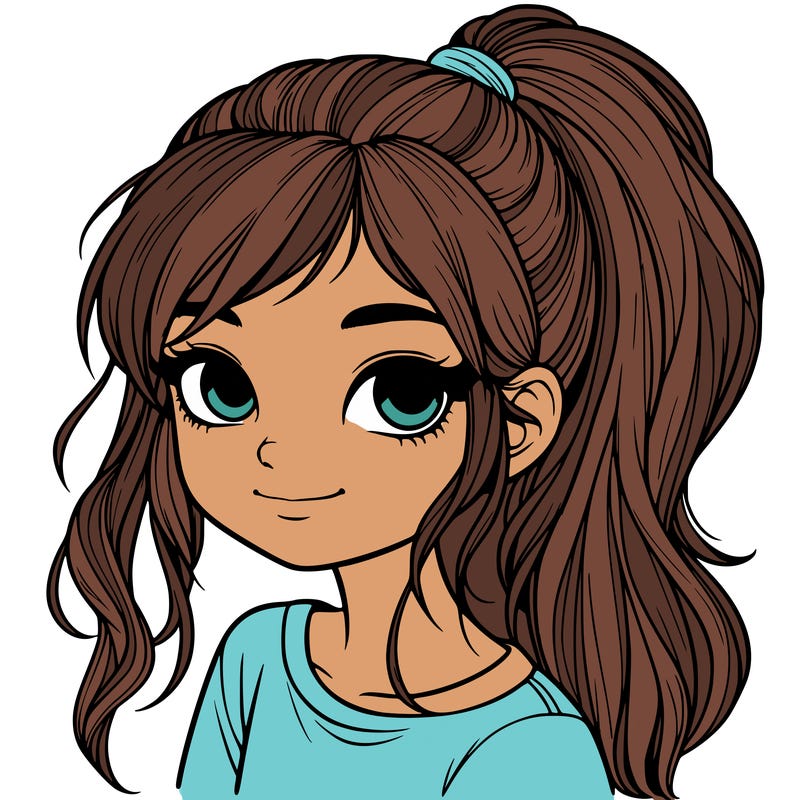 realistic girl with ponytail