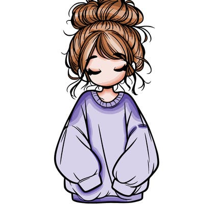 girl with baggy sweatshirt and messy bun
