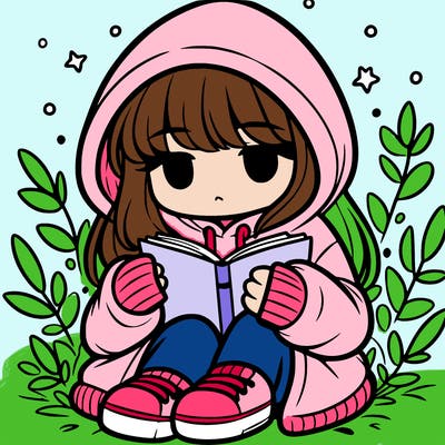 girl in oversized hoodie reading a book