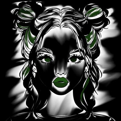 realistic girl with two buns in hair and lips