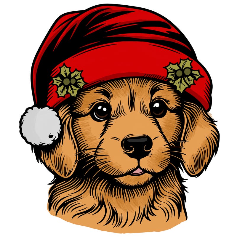 realistic dog wearing a santa hat