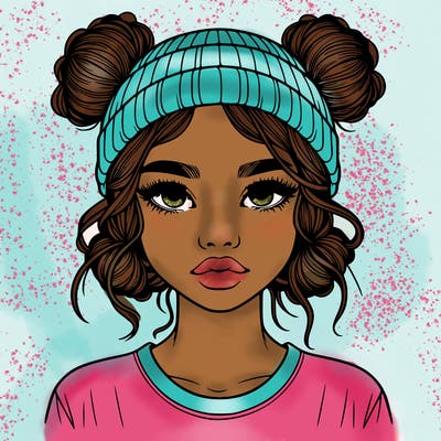 realistic girl with buns in her hair with a beanie on