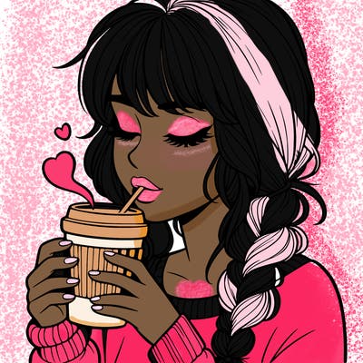realistic girl drinking coffee