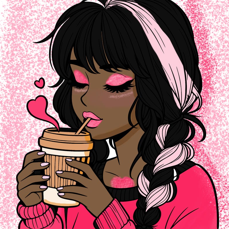 realistic girl drinking coffee