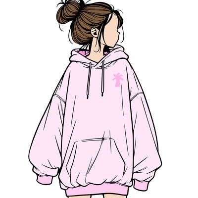 realistic girl with a oversized sweatshirt on and a bun