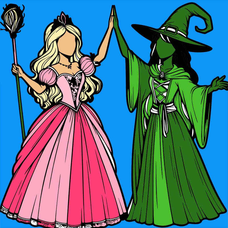 detailed realistic split of a princess and a witch