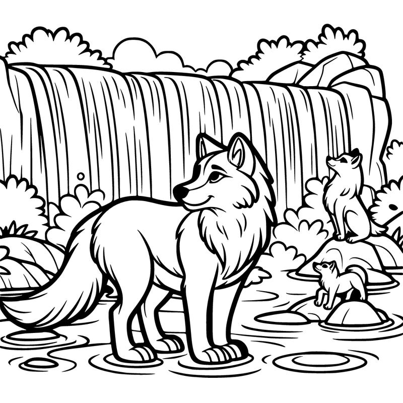 waterfall wolf