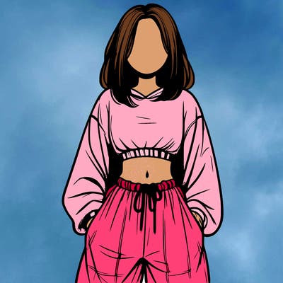 realistic girl faceless with baggy pants and a crop top