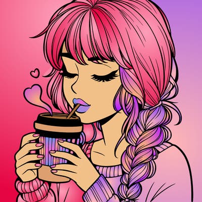 realistic girl drinking coffee