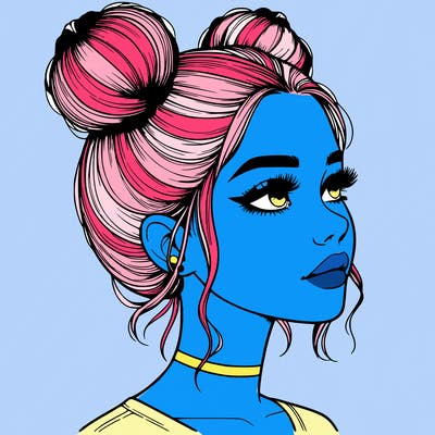 realistic girl with buns on the top of her head