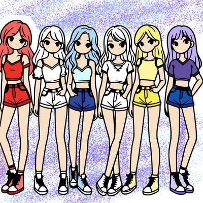 a group of girls wearing crop tops and shorts