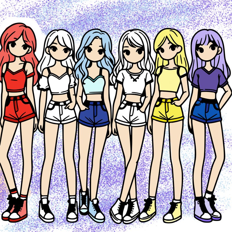 a group of girls wearing crop tops and shorts