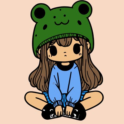 a girl wearing a frog hat and some frog socks