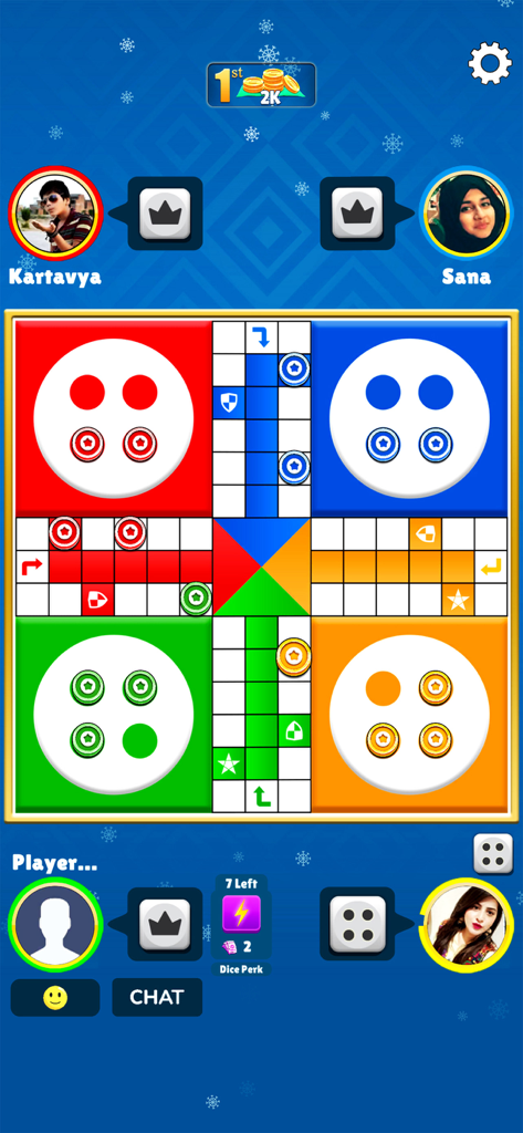 Multiplayer-Ludo-Brettspiel-Oberfläche in der GameX App