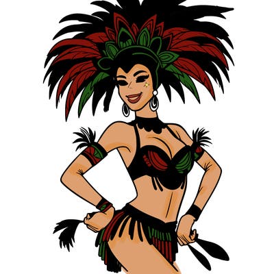 a samba dancer in colorful costume.