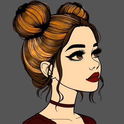 realistic girl with buns on the top of her head