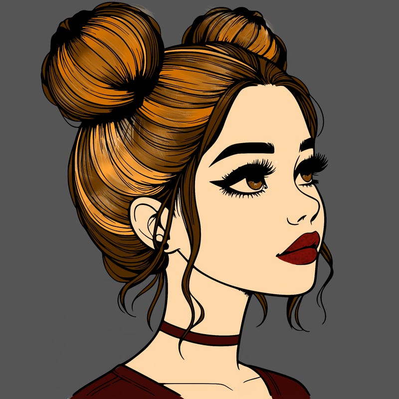 realistic girl with buns on the top of her head