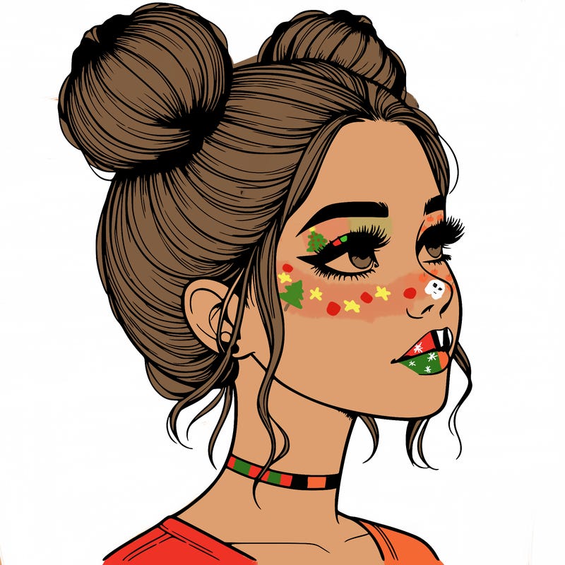 realistic girl with buns on the top of her head