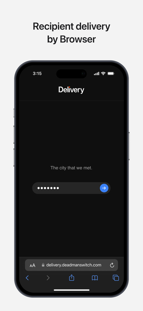 Mobile web browser showing the passphrase prompt for recipient delivery.