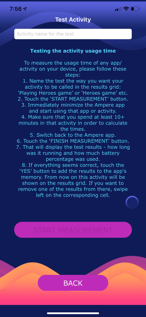 Instrucciones para medir el tiempo de uso de la batería de aplicaciones y actividades móviles específicas.