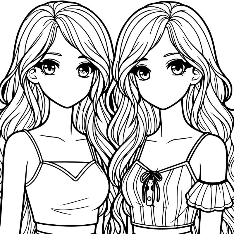 realistic twin sisters with long hair