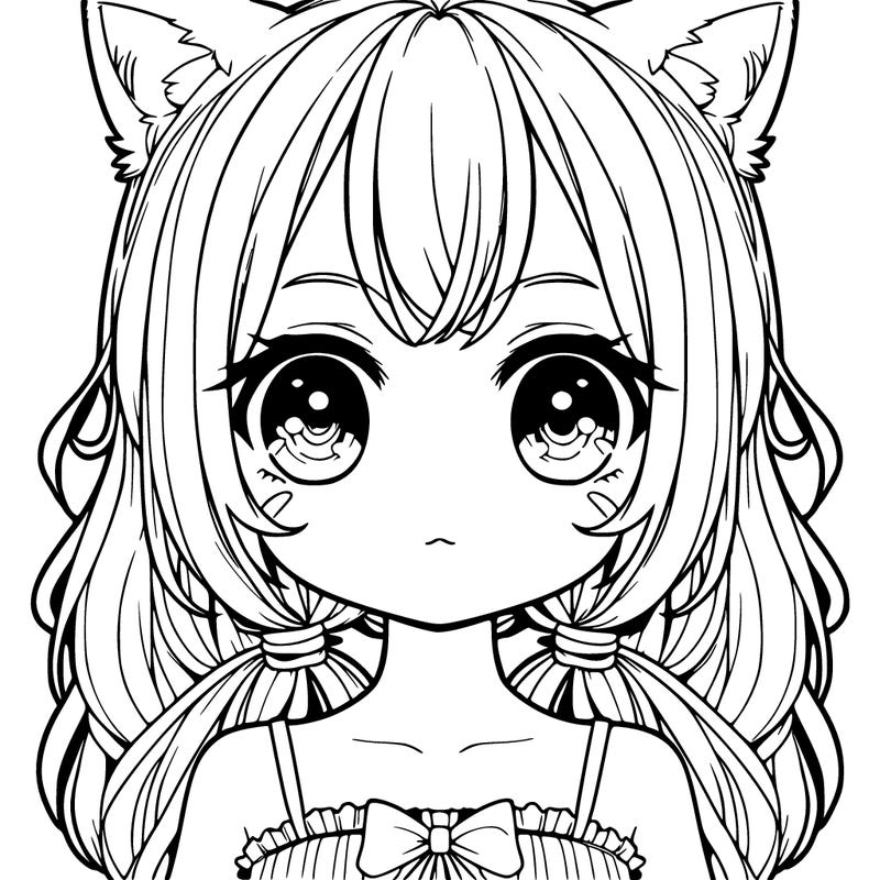 front of realistic kawaii girl with cat ears and tail