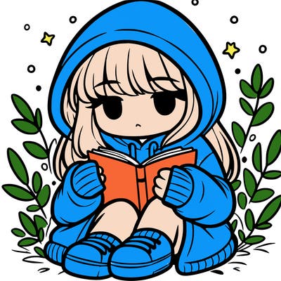girl in oversized hoodie reading a book