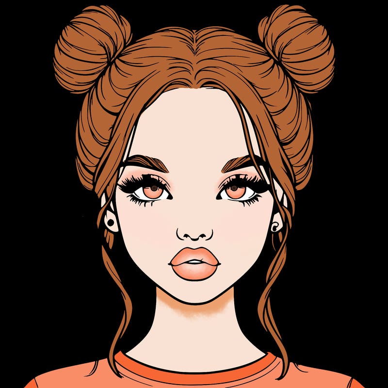 realistic girl with two buns in hair and lips