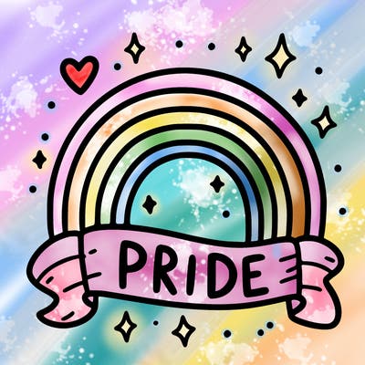a rainbow that says pride under it
