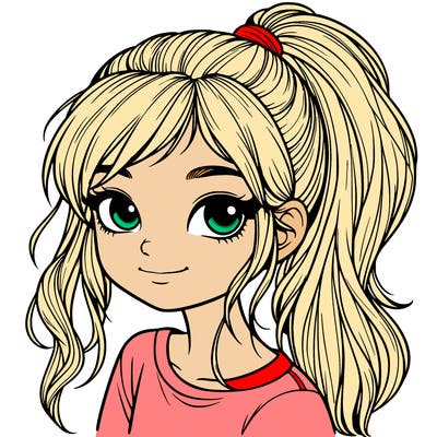 realistic girl with ponytail