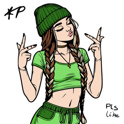 realistic teenage girl with braids and a beanie and crop top doing 🫶🏼