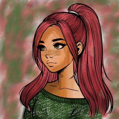 realistic girl with a high ponytail