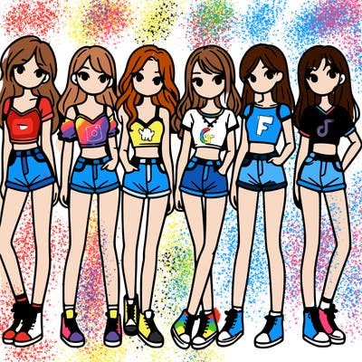 a group of girls wearing crop tops and shorts