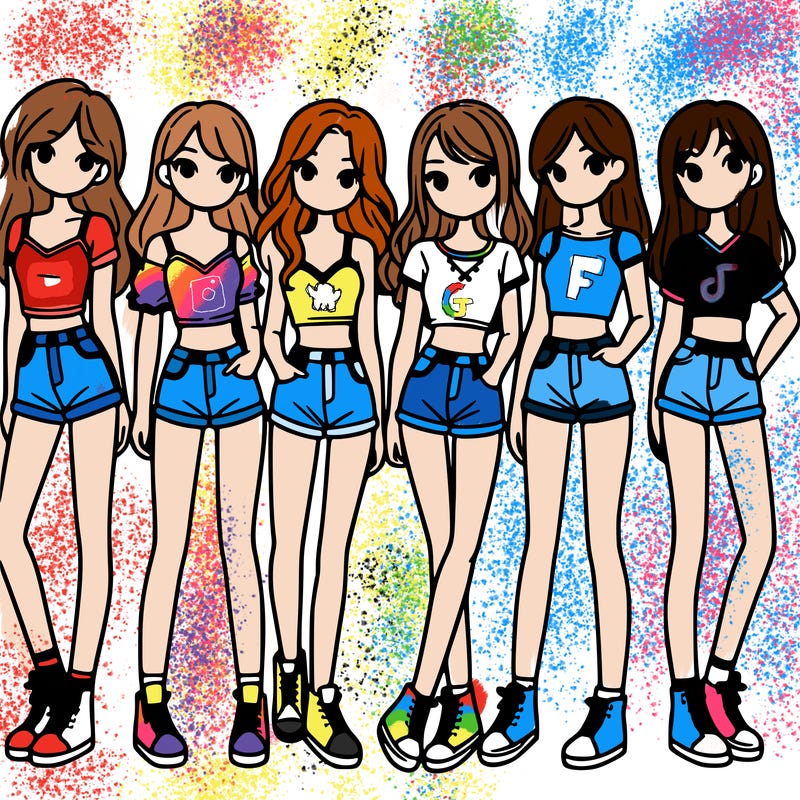 a group of girls wearing crop tops and shorts