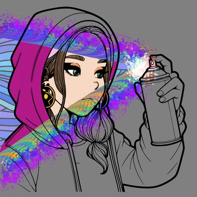 a realistic girl, spray painting