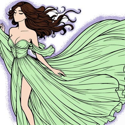 realistic woman in dress flowing the the wind