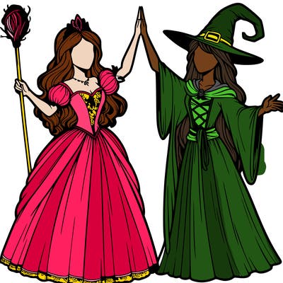 detailed realistic split of a princess and a witch