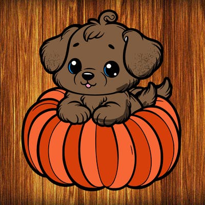 cute little puppy in a pumpkin