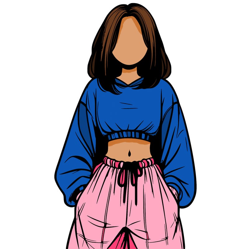 realistic girl faceless with baggy pants and a crop top