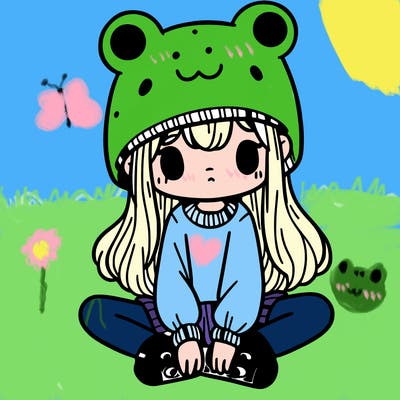 a girl wearing a frog hat and some frog socks
