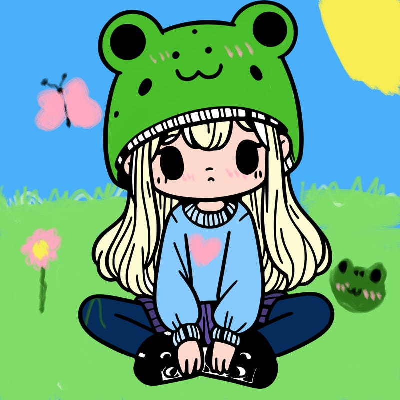 a girl wearing a frog hat and some frog socks
