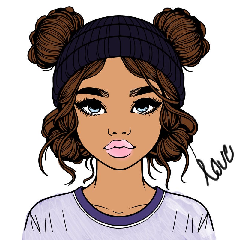 realistic girl with buns in her hair with a beanie on