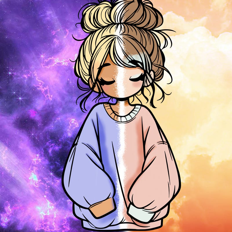 girl with baggy sweatshirt and messy bun