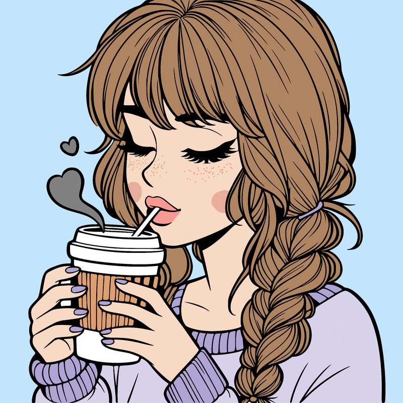 realistic girl drinking coffee