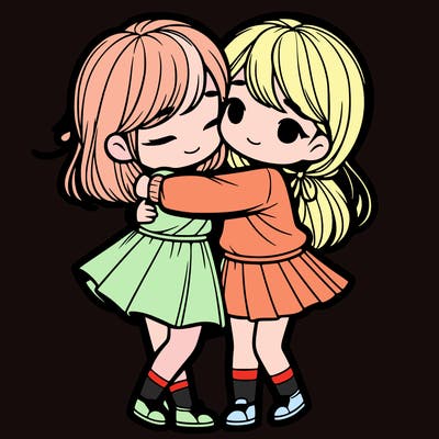 realistic girls hugging
