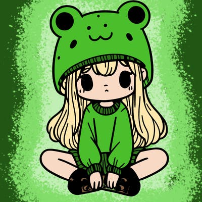 a girl wearing a frog hat and some frog socks