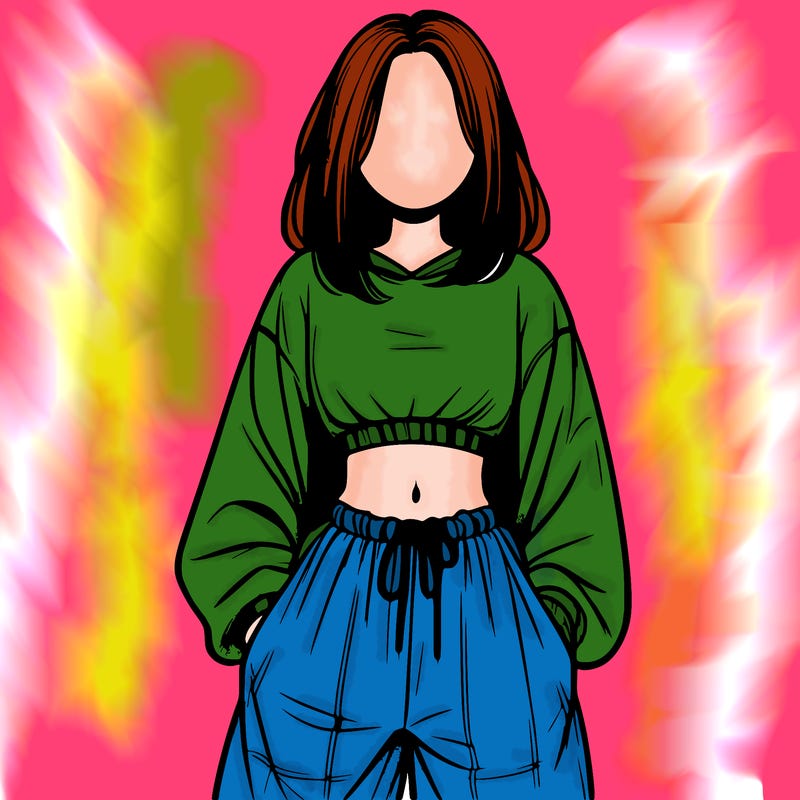 realistic girl faceless with baggy pants and a crop top